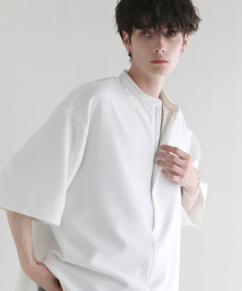 LILL（リル）の「ルーズシルエットドレープハーフジップ半袖シャツ（シャツ/ブラウス・メンズ・ブラック/サックスブルー/ホワイト/ライトグレー・S/M/L/XL）」の10枚目の写真