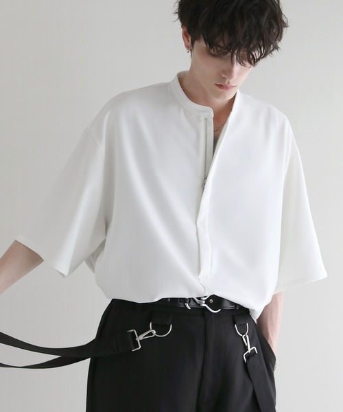 LILL（リル）の「ルーズシルエットドレープハーフジップ半袖シャツ（シャツ/ブラウス・メンズ・ブラック/サックスブルー/ホワイト/ライトグレー・S/M/L/XL）」の12枚目の写真