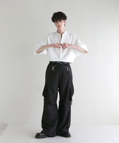 LILL（リル）の「ルーズシルエットドレープハーフジップ半袖シャツ（シャツ/ブラウス・メンズ・ブラック/サックスブルー/ホワイト/ライトグレー・S/M/L/XL）」の17枚目の写真