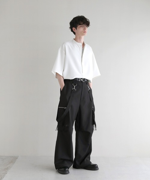 LILL（リル）の「ルーズシルエットドレープハーフジップ半袖シャツ（シャツ/ブラウス・メンズ・ブラック/サックスブルー/ホワイト/ライトグレー・S/M/L/XL）」の18枚目の写真