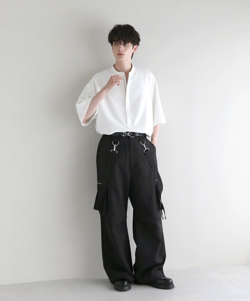 LILL（リル）の「ルーズシルエットドレープハーフジップ半袖シャツ（シャツ/ブラウス・メンズ・ブラック/サックスブルー/ホワイト/ライトグレー・S/M/L/XL）」の19枚目の写真