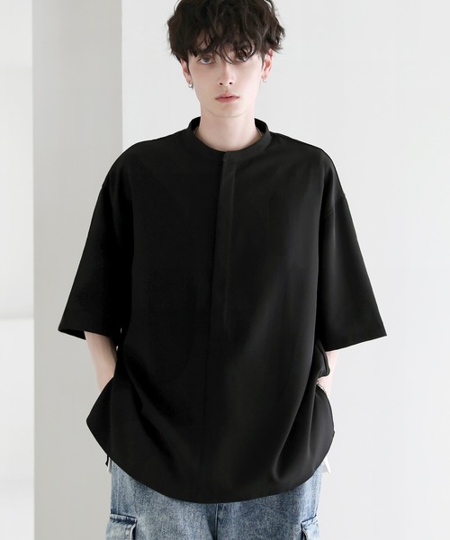 lownn◇ハーフジップ/プルオーバー/半袖シャツ/44/ウール/BRW/無地