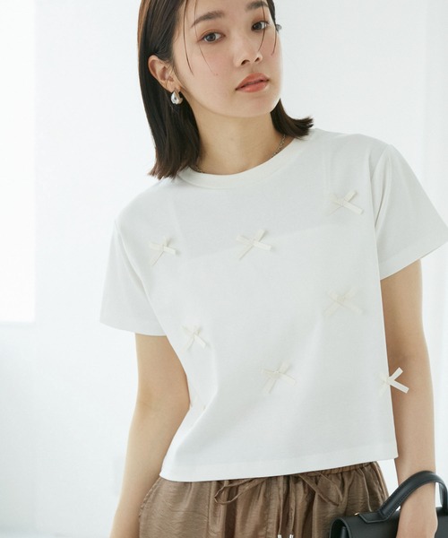 VIS（ビス）の「シルケットリボンTシャツ（Tシャツ/カットソー・レディース・ホワイト/ブラック/グレー系その他・FREE）」の8枚目の写真