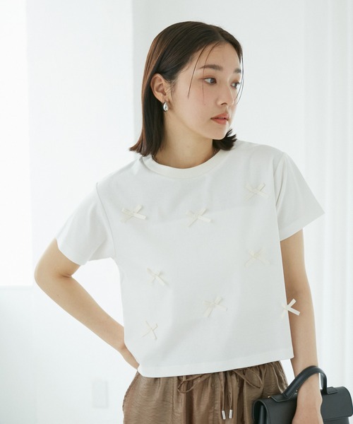 VIS（ビス）の「シルケットリボンTシャツ（Tシャツ/カットソー・レディース・ホワイト/ブラック/グレー系その他・FREE）」の9枚目の写真