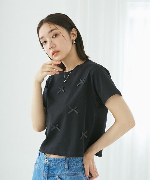 VIS（ビス）の「シルケットリボンTシャツ（Tシャツ/カットソー・レディース・ホワイト/ブラック/グレー系その他・FREE）」の12枚目の写真