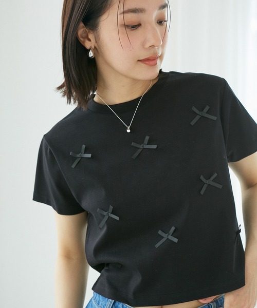 VIS（ビス）の「シルケットリボンTシャツ（Tシャツ/カットソー・レディース・ホワイト/ブラック/グレー系その他・FREE）」の13枚目の写真