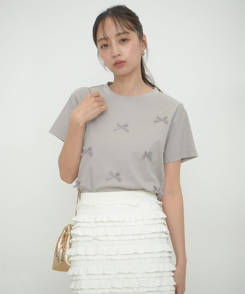 VIS（ビス）の「シルケットリボンTシャツ（Tシャツ/カットソー・レディース・ホワイト/ブラック/グレー系その他・FREE）」の21枚目の写真