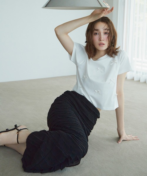 VIS（ビス）の「シルケットリボンTシャツ（Tシャツ/カットソー・レディース・ホワイト/ブラック/グレー系その他・FREE）」の6枚目の写真