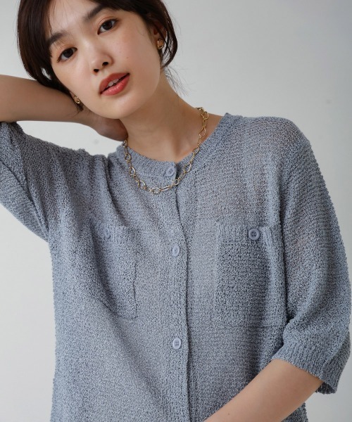 Bou Jeloud（ブージュルード）の「２ポケットニットカーディガン（カーディガン/ボレロ・レディース・ブルー/A/オレンジ・38）」の2枚目の写真