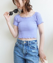 styiro（スタイロ）の「半袖クロップドリブトップス（Tシャツ/カットソー）」