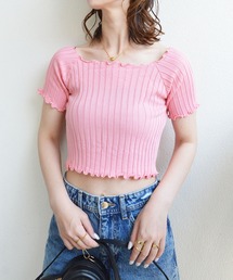 styiro（スタイロ）の「半袖クロップドリブトップス（Tシャツ/カットソー）」