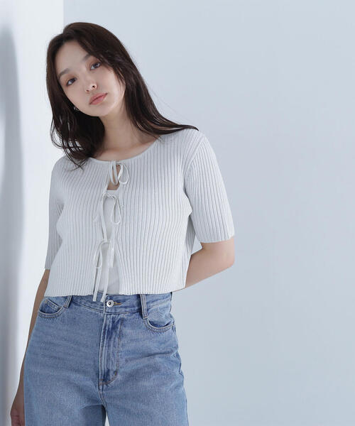 NATURAL BEAUTY BASIC(ナチュラルビューティーベーシック)の「リボンショートラメカーディガン(カーディガン/ボレロ・レディース・グレー/ブルー/ブラック・FREE)」の22枚目の写真