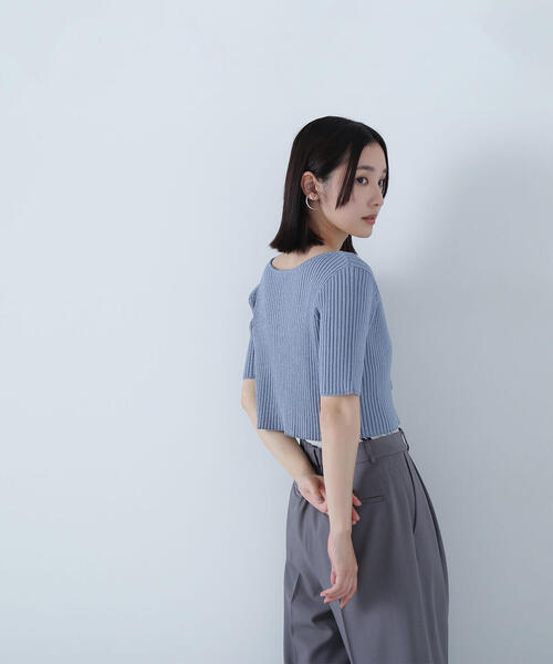 NATURAL BEAUTY BASIC(ナチュラルビューティーベーシック)の「リボンショートラメカーディガン(カーディガン/ボレロ・レディース・グレー/ブルー/ブラック・FREE)」の4枚目の写真