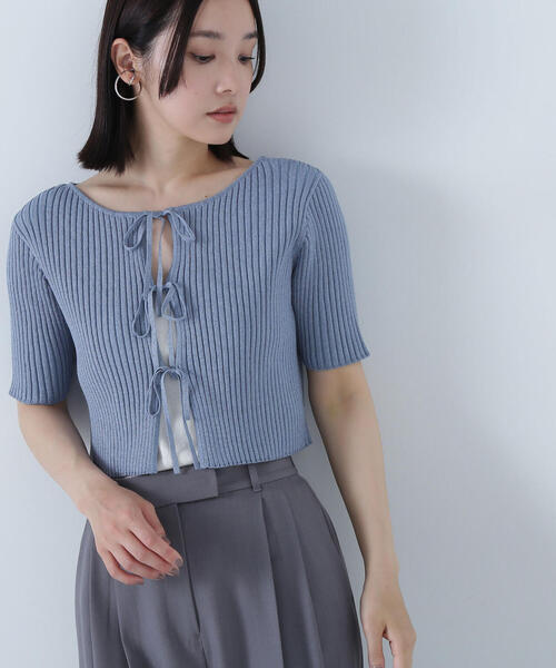 NATURAL BEAUTY BASIC(ナチュラルビューティーベーシック)の「リボンショートラメカーディガン(カーディガン/ボレロ・レディース・グレー/ブルー/ブラック・FREE)」の6枚目の写真
