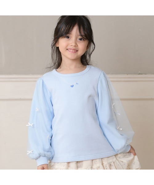 KP(ケーピー)の「リボンチュール袖トレーナー(100~150)(その他トップス・キッズ・サックスブルー/ブラック・120cm/130cm/140cm/110cm)」の2枚目の写真