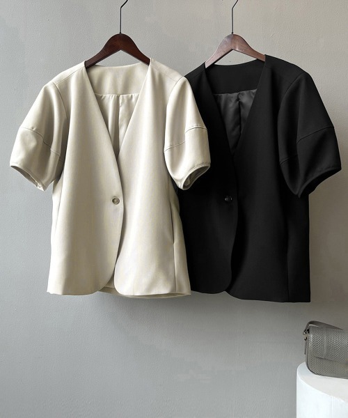 Miniministore(ミニミニストア)の「半袖ジャケットレディーススーツジャケット(テーラードジャケット・レディース・ブラック/ライトベージュ・FREE)」の17枚目の写真