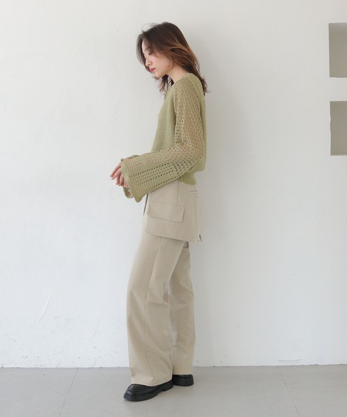 SCOT CLUB - ラディエイト/プリーツ加工ドッキングジレ・soeur7／綿パンツ 高身長 ストレッチチェックワイドパンツ 丈長め・トールサイズ