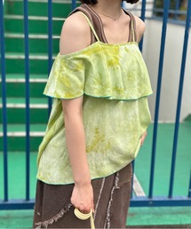 キャミソール（グリーン・カーキ/緑色系・フリル）ファッション