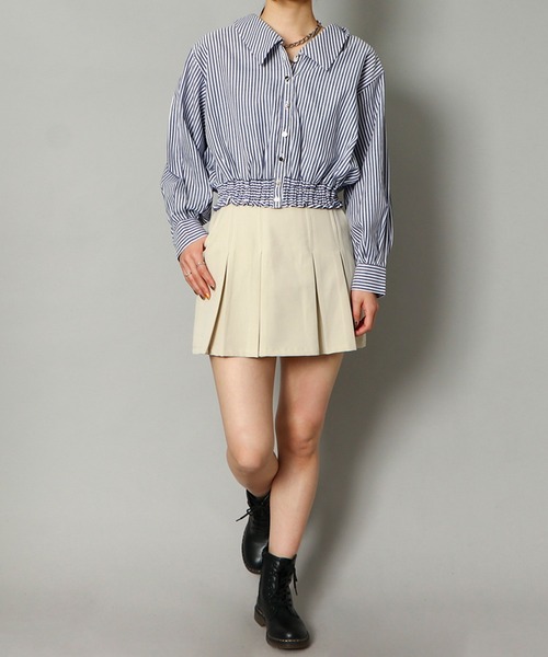 GORGE（ゴージ）の「《BIG襟×ウエストギャザー》レディース ストライプシャツ 多ボタンデザイン 春夏秋（シャツ/ブラウス・レディース・ホワイト×ネイビー/オフホワイト/ホワイト系その他・F）」の6枚目の写真