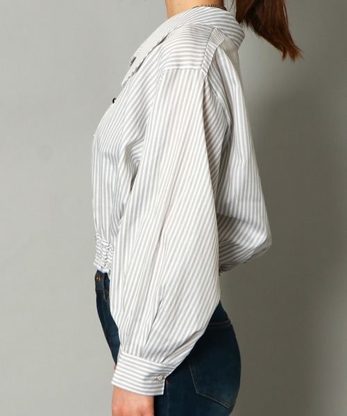 GORGE（ゴージ）の「《BIG襟×ウエストギャザー》レディース ストライプシャツ 多ボタンデザイン 春夏秋（シャツ/ブラウス・レディース・ホワイト×ネイビー/オフホワイト/ホワイト系その他・F）」の11枚目の写真