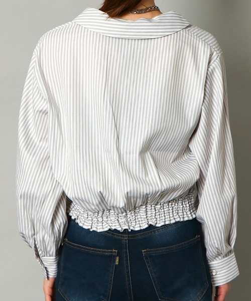 GORGE（ゴージ）の「《BIG襟×ウエストギャザー》レディース ストライプシャツ 多ボタンデザイン 春夏秋（シャツ/ブラウス・レディース・ホワイト×ネイビー/オフホワイト/ホワイト系その他・F）」の12枚目の写真