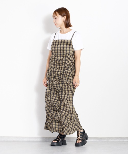 cepo（セポ）の「チェックシャーリングキャミワンピース（ワンピース・レディース・ブラック/カーキ・M）」の17枚目の写真