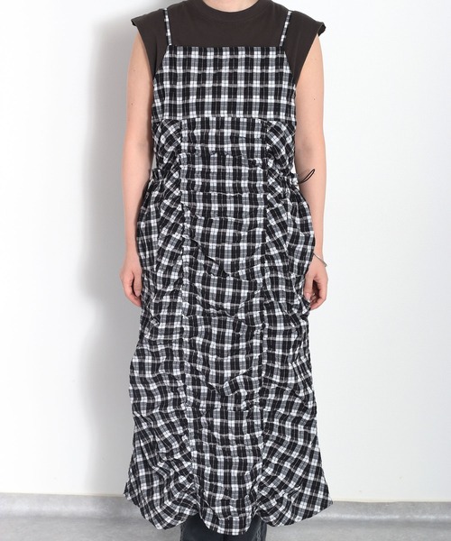 セール】チェックシャーリングキャミワンピース（ワンピース