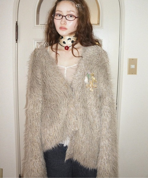 セール】glitter＆feather yarn cardigan / ラメフェザーヤーン