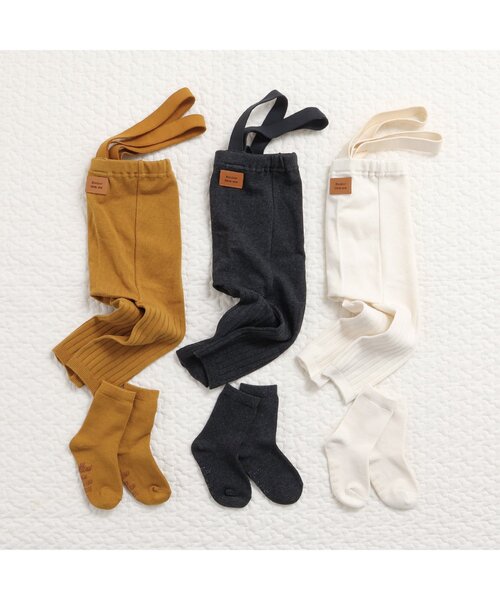 apres les cours（アプレレクール）の「サスペンダー付きレギンスセット（レギンス/スパッツ・キッズ・マスタード/ブラック/アイボリー・80）」の4枚目の写真