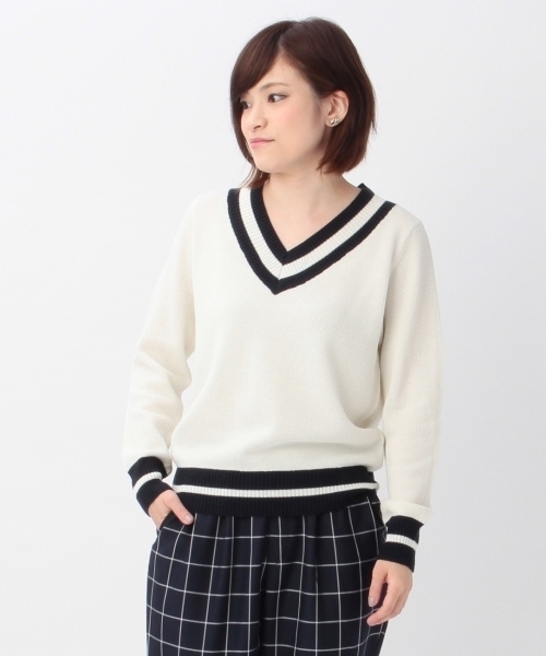 THE EMPORIUM(ジエンポリアム)の「鹿の子チルデンニット(ニット/セーター・レディース・ホワイト/グレー/ブルー・38/40)」の1枚目の写真