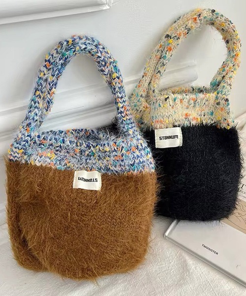 Port(ポート)の「【 antique andico / アンティーク アンディコ 】 ミックスニット シャギー 切り替え ハンドバッグ #_(ハンドバッグ・レディース・ブラック/オレンジ/ブラウン/ブルー・FREE)」の3枚目の写真