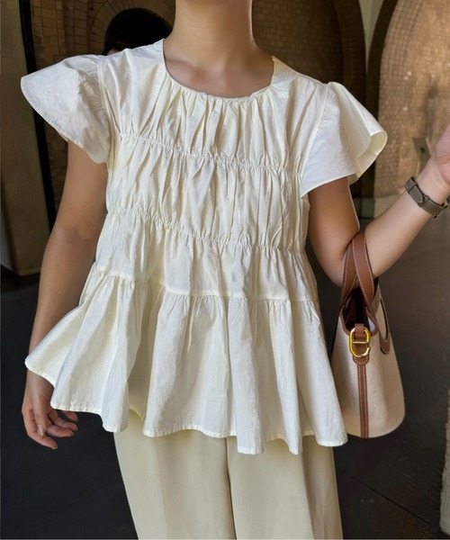 79mhy  eimy ウエスト切替シャツカラーフレアトップス 79mhy eimy ウエスト切替シャツカラーフレアトップス エイミー