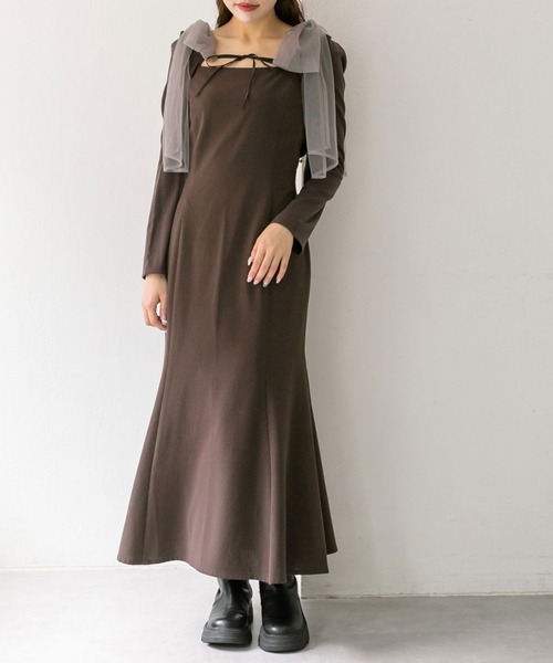 OLIVE des OLIVE(オリーブデオリーブ)の「【マルチウェイ】ブラウスSETリボン取り外しワンピース(ワンピース・レディース・チャコールグレー/ダークブラウン/グレー系その他/グレイッシュベージュ・FREE)」の3枚目の写真