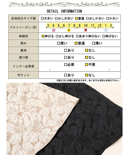 GOLDJAPAN(ゴールドジャパン)の「フラワージャガード太リブボリュームフレアスカート【大きいサイズ対応】(スカート・レディース・ブラック/ベージュ・LL~3L/4L~5L)」の19枚目の写真