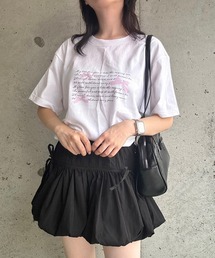 pinkリボン英字半袖Tシャツ