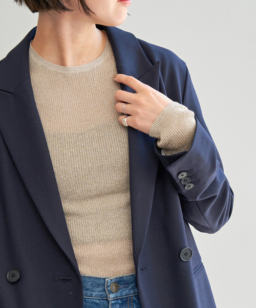 Spick & Span(スピックアンドスパン)の「《追加》ラメリブクルーネックプルオーバー(ニット/セーター・レディース・チャコールグレー/カーキ/ベージュ・FREE)」の3枚目の写真