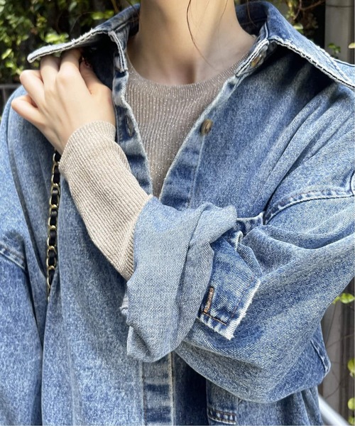 Spick & Span(スピックアンドスパン)の「《追加》ラメリブクルーネックプルオーバー(ニット/セーター・レディース・チャコールグレー/カーキ/ベージュ・FREE)」の13枚目の写真