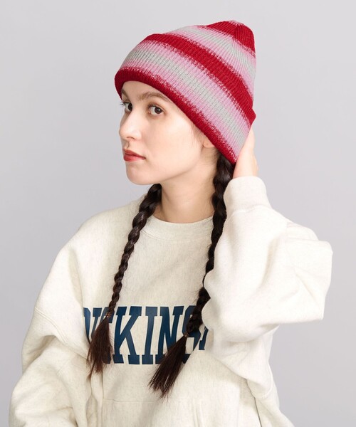 RACAL（ラカル）の「＜RACAL＞グラデーション リバーシブル ニットキャップ（ニットキャップ/ビーニー・レディース・レッド/ブラック・FREE）」の3枚目の写真