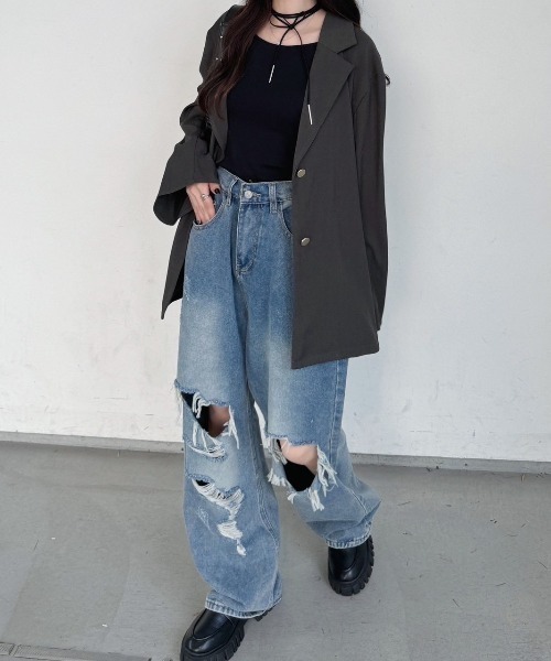 nemne store（ネンネストア）の「《Delfy》編み上げジャケットセットアップ可能（テーラードジャケット・レディース・ブラック/グレー・SMALL/MEDIUM）」の2枚目の写真