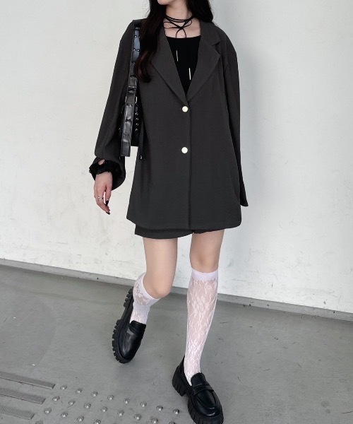 nemne store（ネンネストア）の「《Delfy》編み上げジャケットセットアップ可能（テーラードジャケット・レディース・ブラック/グレー・SMALL/MEDIUM）」の14枚目の写真