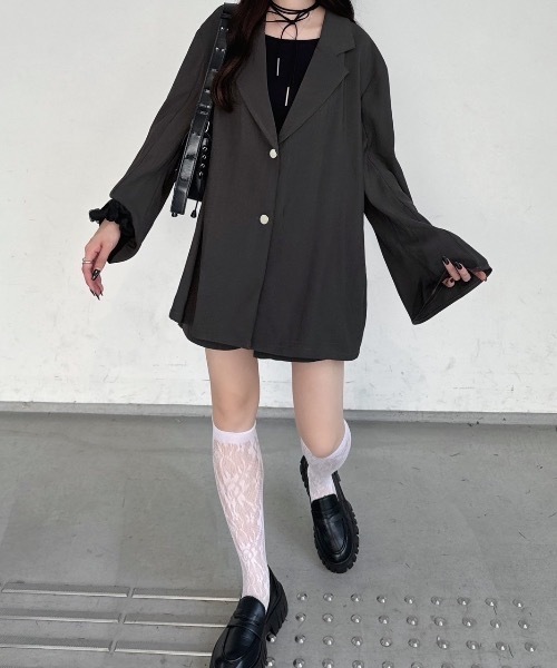 nemne store（ネンネストア）の「《Delfy》編み上げジャケットセットアップ可能（テーラードジャケット・レディース・ブラック/グレー・SMALL/MEDIUM）」の3枚目の写真