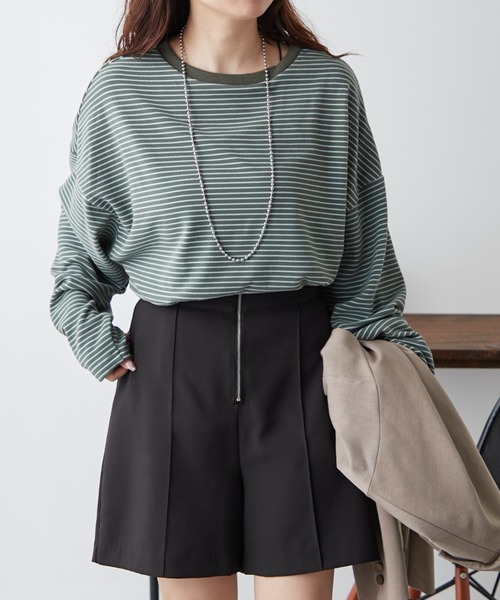 Another Branch olive des olive（アナザーブランチオリーブデオリーブ）の「【UNISEX】もちもちボーダーＰＯ（Tシャツ/カットソー・レディース・グリーン/ブルー/ブラック・FREE）」の3枚目の写真