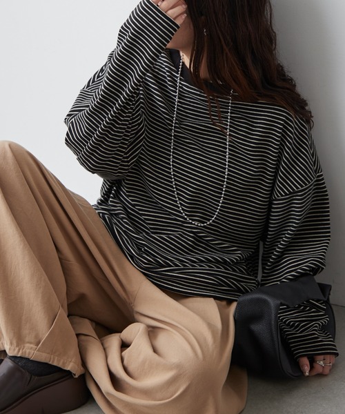 Another Branch olive des olive（アナザーブランチオリーブデオリーブ）の「【UNISEX】もちもちボーダーＰＯ（Tシャツ/カットソー・レディース・グリーン/ブルー/ブラック・FREE）」の5枚目の写真