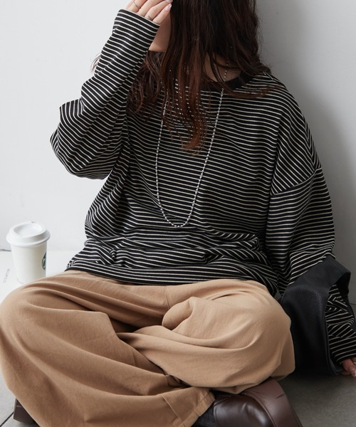 Another Branch olive des olive（アナザーブランチオリーブデオリーブ）の「【UNISEX】もちもちボーダーＰＯ（Tシャツ/カットソー・レディース・グリーン/ブルー/ブラック・FREE）」の8枚目の写真