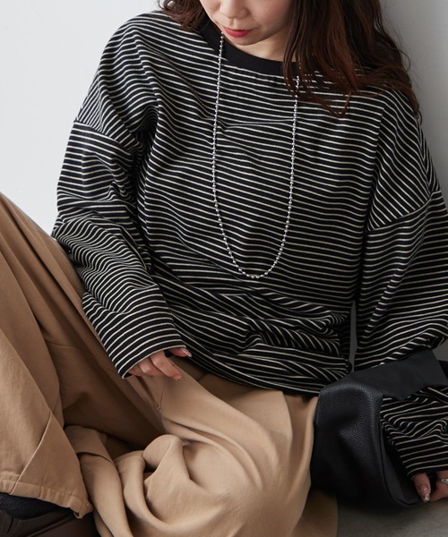 Another Branch olive des olive（アナザーブランチオリーブデオリーブ）の「【UNISEX】もちもちボーダーＰＯ（Tシャツ/カットソー・レディース・グリーン/ブルー/ブラック・FREE）」の9枚目の写真