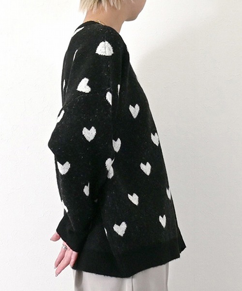 STYLEBLOCK（スタイルブロック）の「ハート柄ジャガードニットプルオーバー（ニット/セーター・レディース・ベージュ/アイボリー/ブラック/グレー・M）」の8枚目の写真
