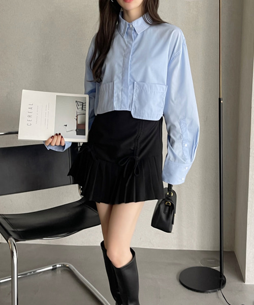 Ada.(エイダ)の「ポケット レイヤード デザイン クロップド シャツ(シャツ/ブラウス・レディース・ブルー/ホワイト×ブルー/ブルー系その他・FREE)」の6枚目の写真