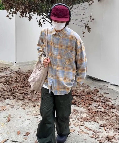 【美品】BAL original ボートネック　プルオーバー　チェック　シャツ セール】【 BARELY BLUE / ベアリーブルー 】 オーバーフィット