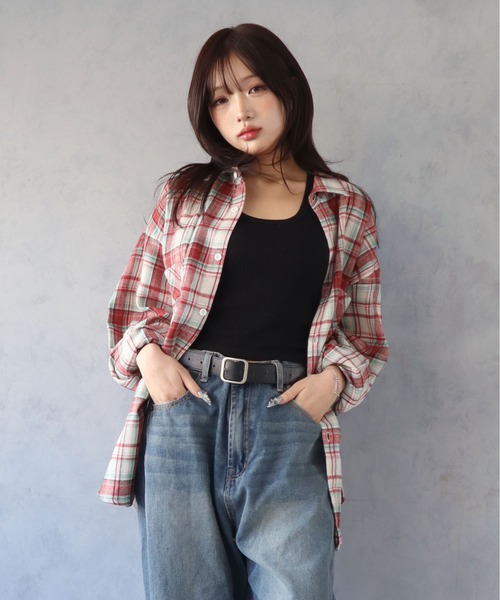 【美品】BAL original ボートネック　プルオーバー　チェック　シャツ セール】【 BARELY BLUE / ベアリーブルー 】 オーバーフィット