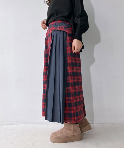 AS KNOW AS plus（アズノゥアズプラス）の「◇サイドベルト付き チェック柄サイドプリーツスカート（スカート・レディース・ベージュ系/ホワイト系/ネイビー系・FREE）」の19枚目の写真